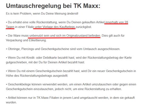 tk maxx umtauschen